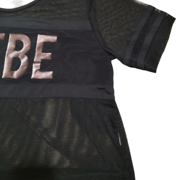 Bebe Sport Black Mesh Logo Active Top Boxy T-Shirt - Picture 7 of 11